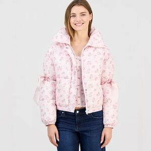 Madden Girl Light Pink Floral Puffer Jacket